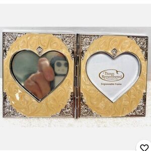 Things Remembered Silver & Cream folding Heart Frame & mirror Swarovski crystal